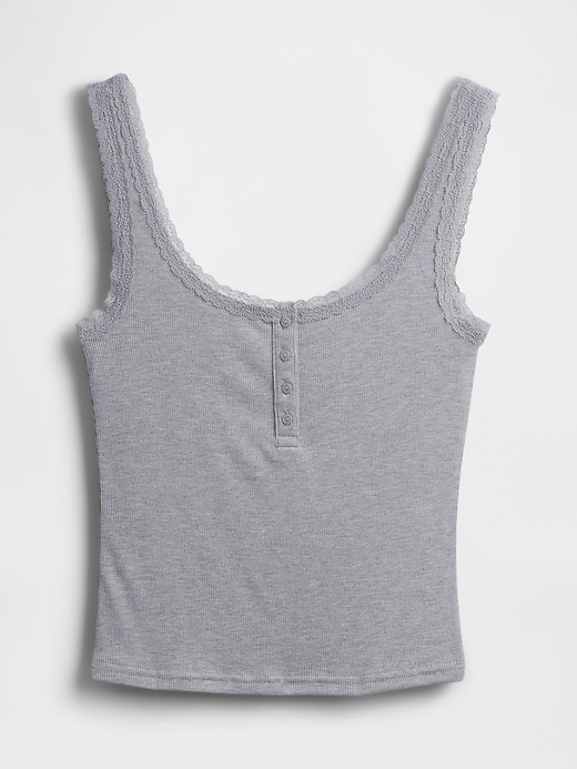 Image number 5 showing, Mini Rib Lace Henley PJ Tank Top