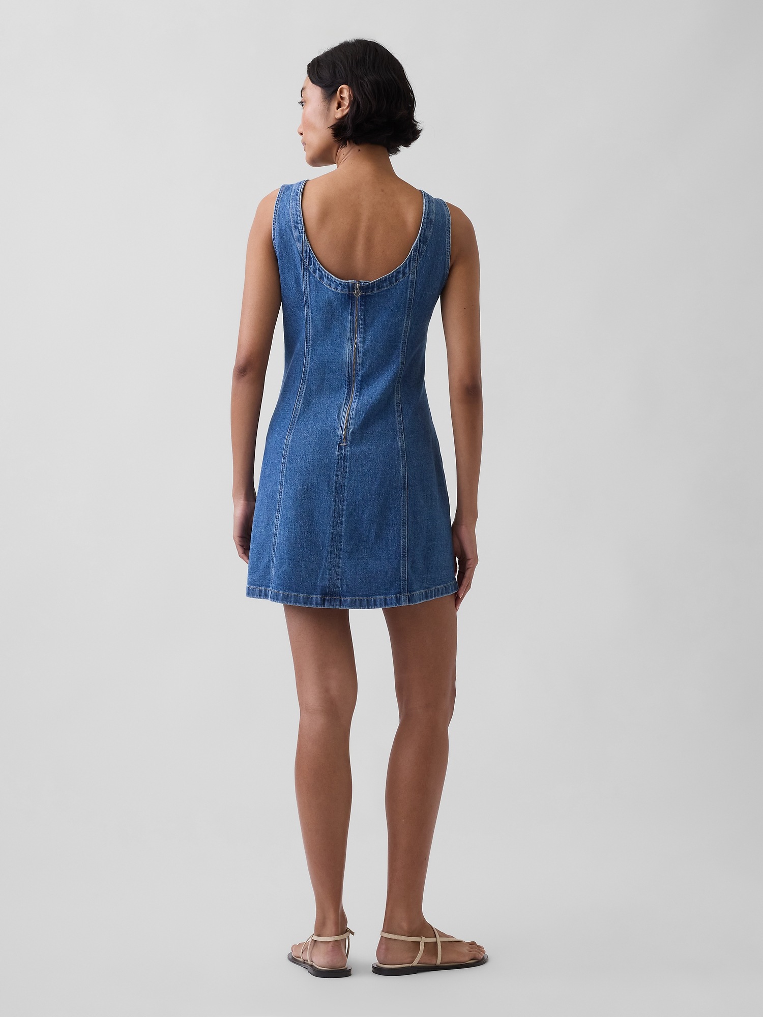 Женское платье Gap Floral Boatneck Open-Back Mini, цвет: Средний индиго — фото 2