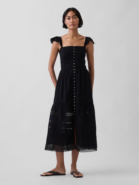 Lace Ruffle Voile Maxi Dress