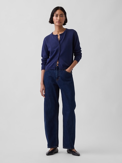 Image number 2 showing, 100% Cotton Relaxed Crop Cardigan Sweater