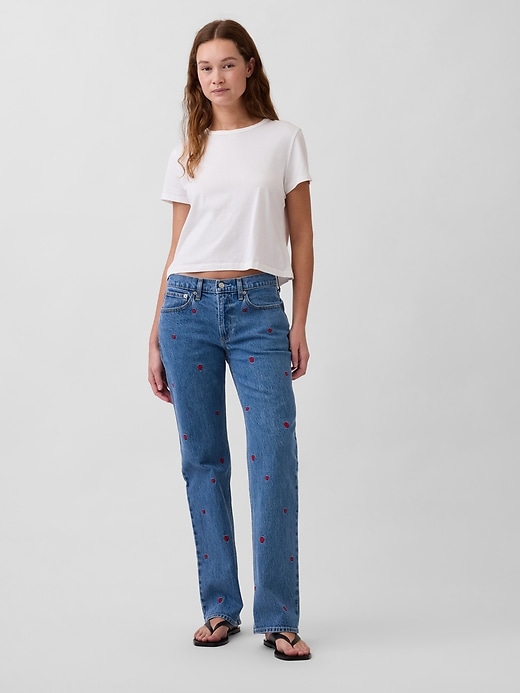 Image number 1 showing, Mid Rise Relaxed Embroidered Straight Jeans