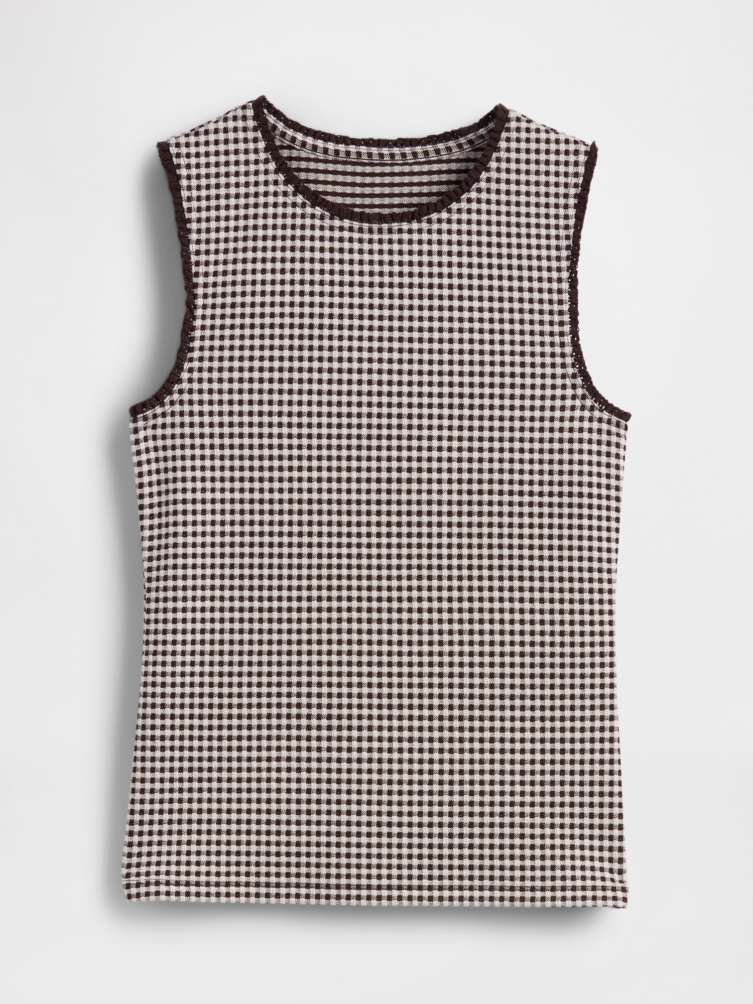 Женский топ Gap Gingham Pointelle Shell Tank Top, цвет: Коричневый в мелкую клетку — фото 4