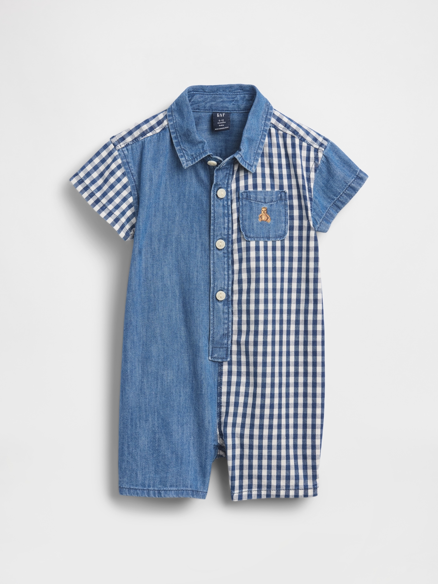 Baby Gingham Denim Colorblock Shorty One-Piece