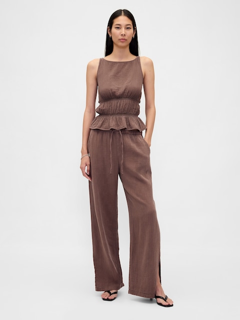 Cotton Gauze Easy Split-Hem Pants