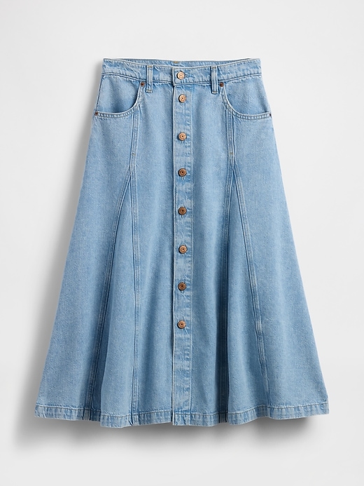 Image number 2 showing, Denim Seamed Button-Front Maxi Skirt