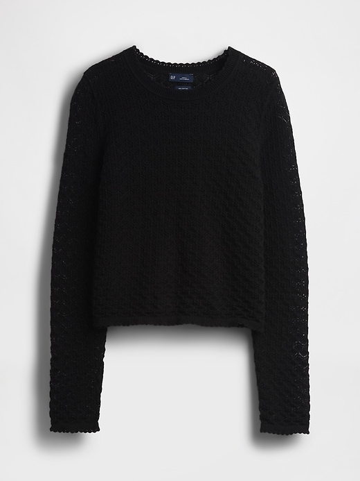 Image number 4 showing, 100% Cotton Pointelle Crop Sweater
