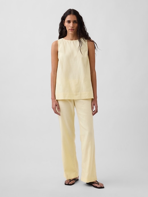 Image number 1 showing, Low Rise Linen-Blend Flare Pants
