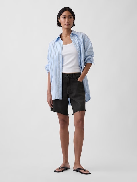 8" Mid Rise Loose Denim Bermuda Shorts