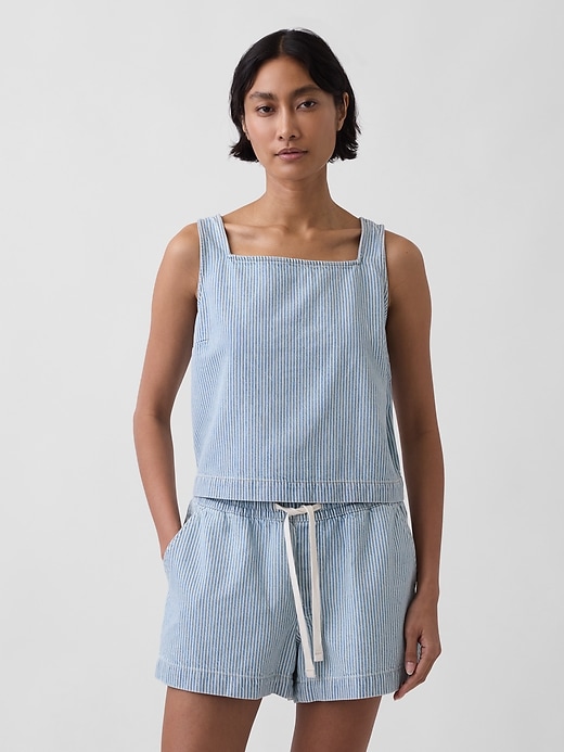 Image number 1 showing, UltraSoft Denim Stripe Crop Shell Tank Top