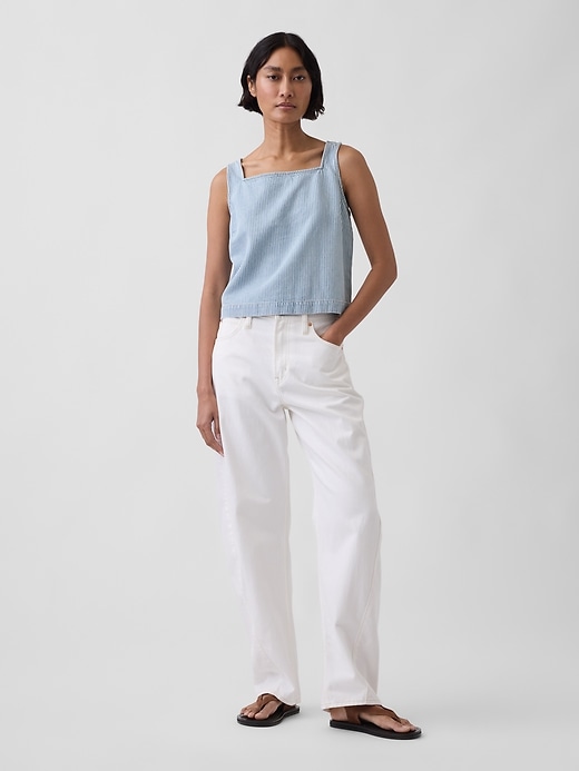 Image number 2 showing, UltraSoft Denim Stripe Crop Shell Tank Top