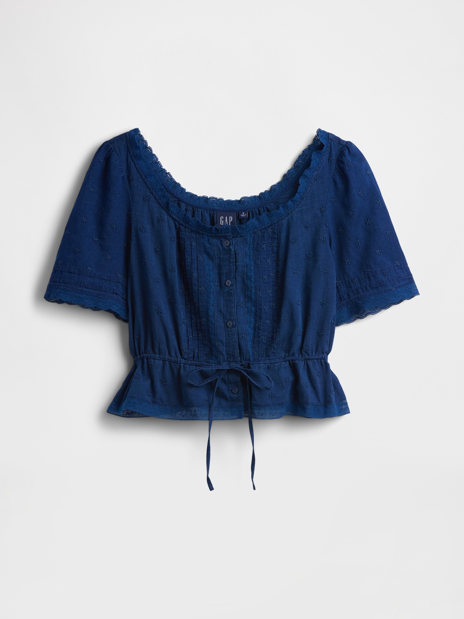 Женский топ Gap Lace-Trim Peplum Top, цвет: Средний индиго — фото 4