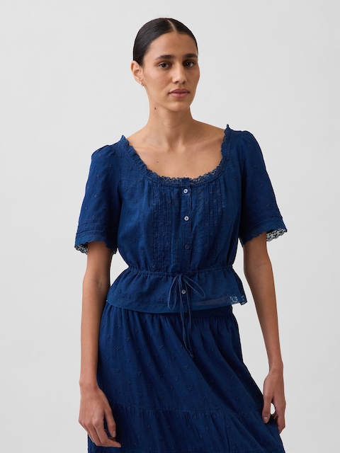 Lace-Trim Peplum Top