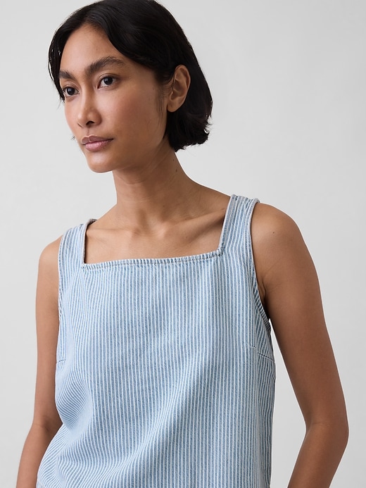 Image number 4 showing, UltraSoft Denim Stripe Crop Shell Tank Top