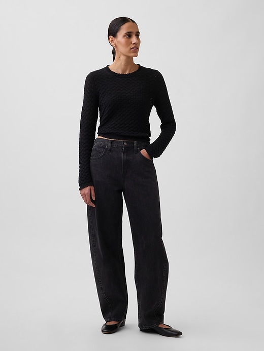 Image number 2 showing, 100% Cotton Pointelle Crop Sweater