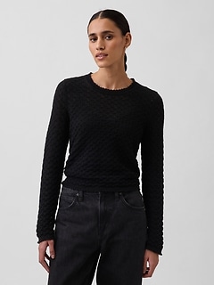 100% Cotton Pointelle Crop Sweater