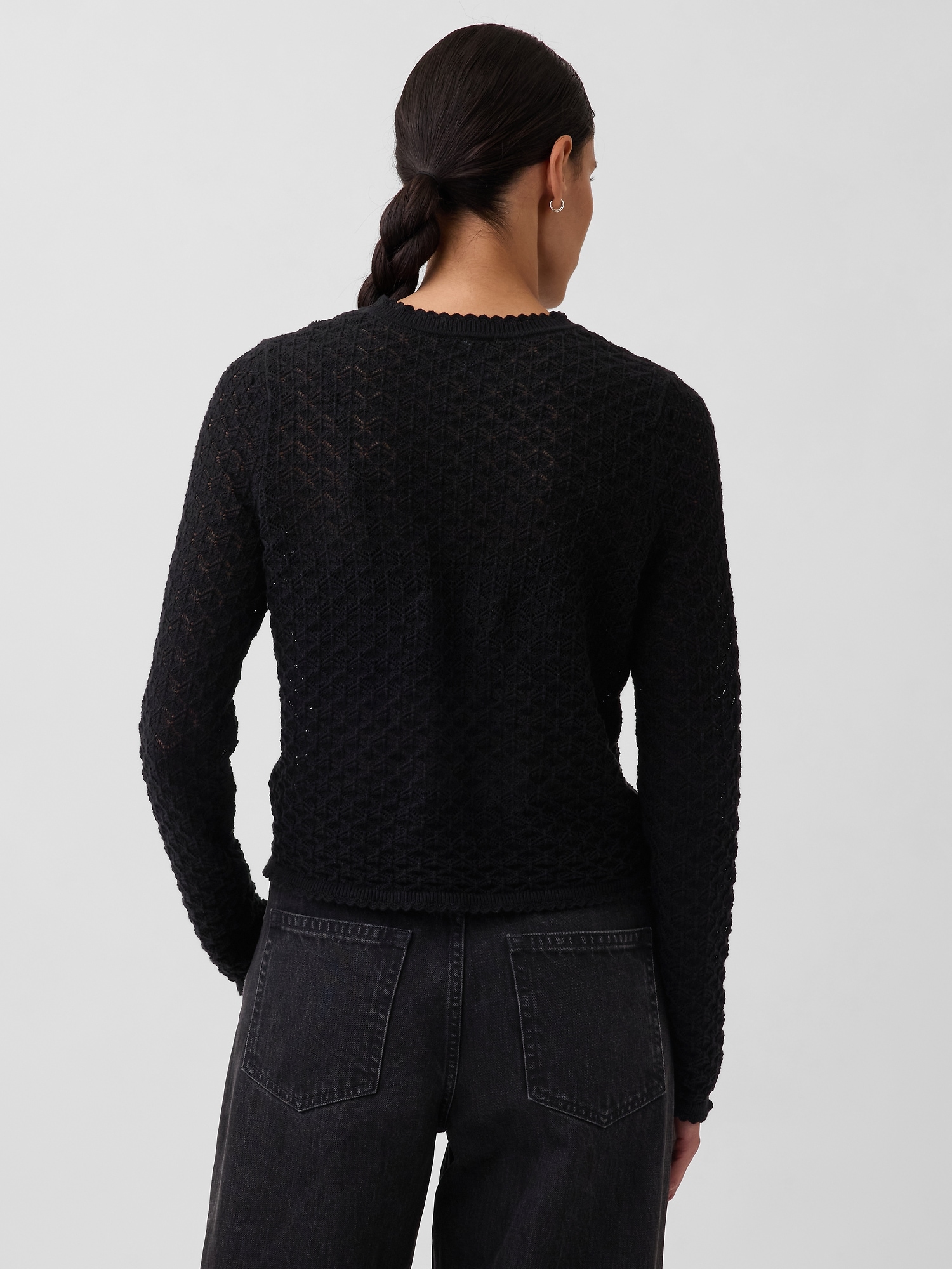 100% Cotton Pointelle Crop Sweater