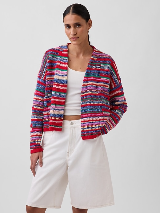 Oversized Open-Front Stripe Cardigan Sweater from GAP - $128