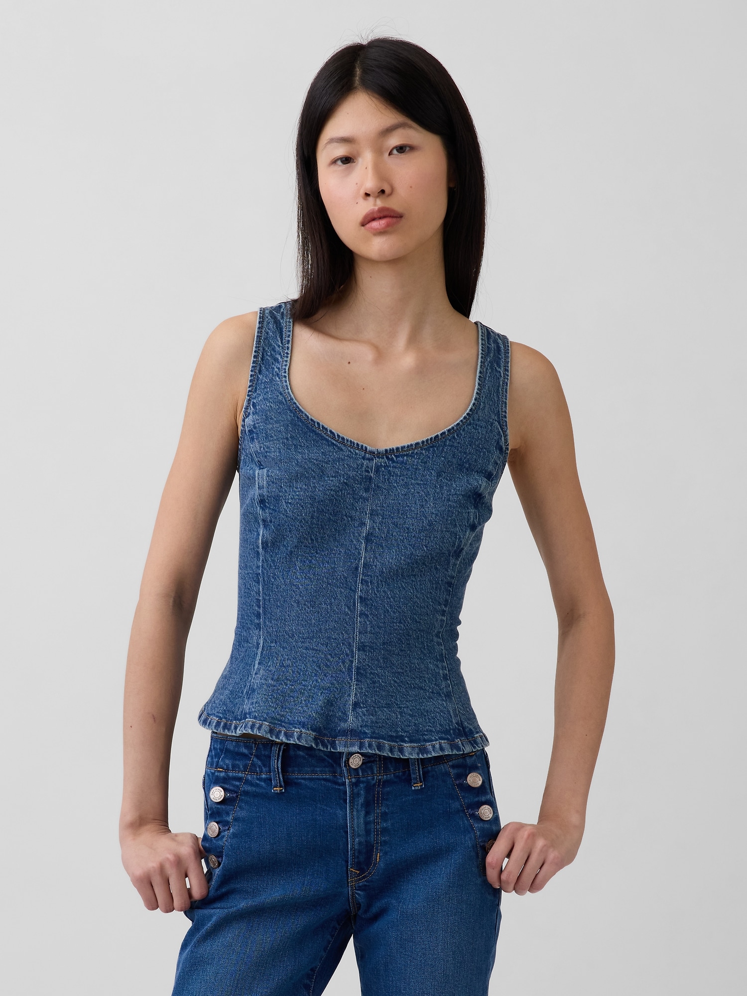 Denim Fitted Peplum Top