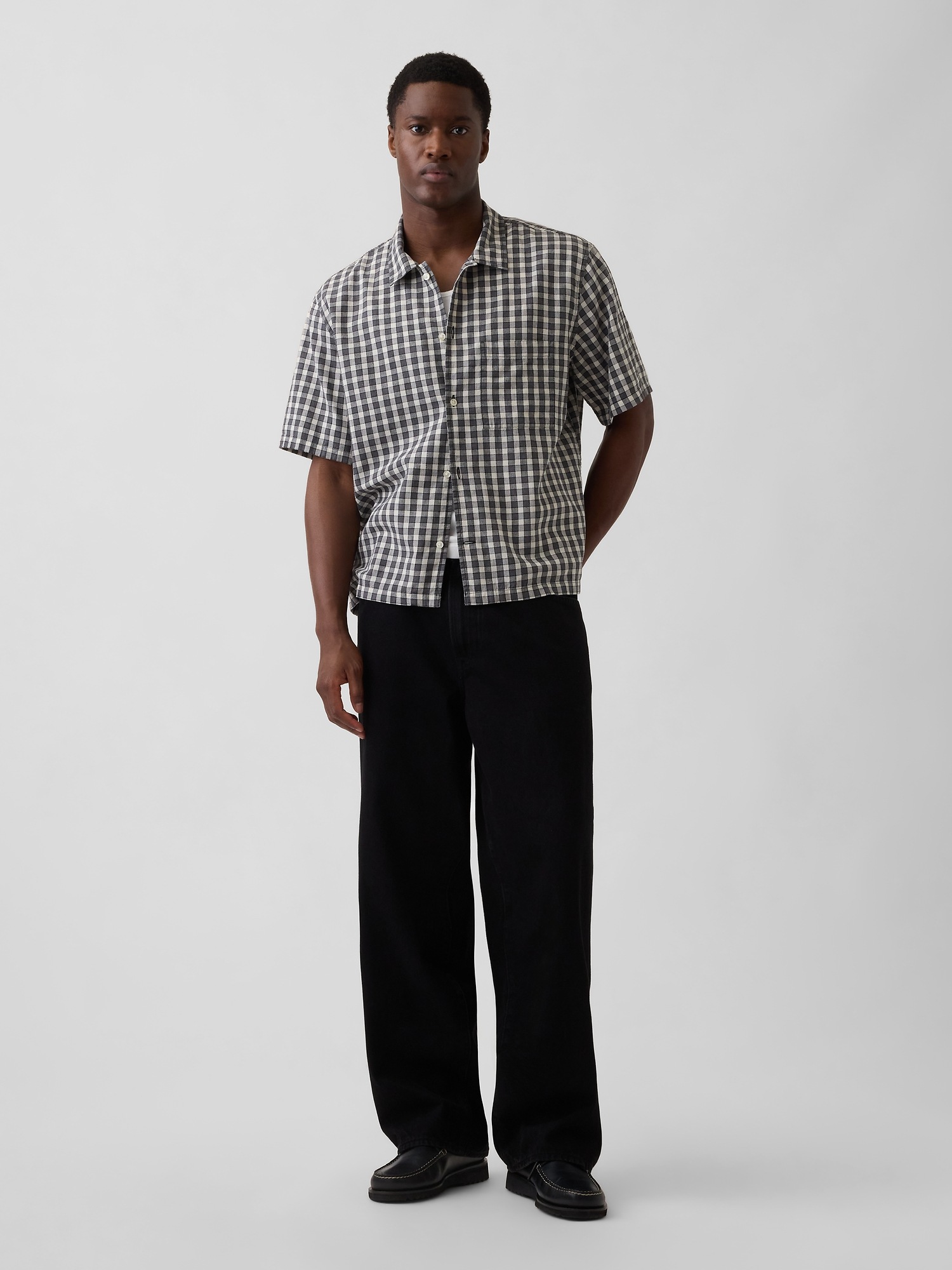 Мужские рубашки Gap Linen-Cotton Relaxed Straight-Hem Shirt — фото 2