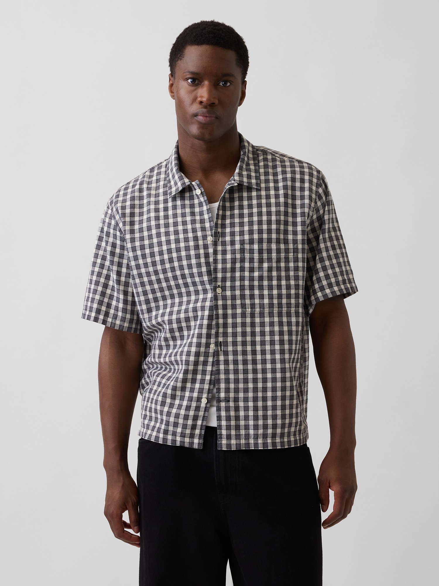 Linen-Cotton Relaxed Straight-Hem Shirt