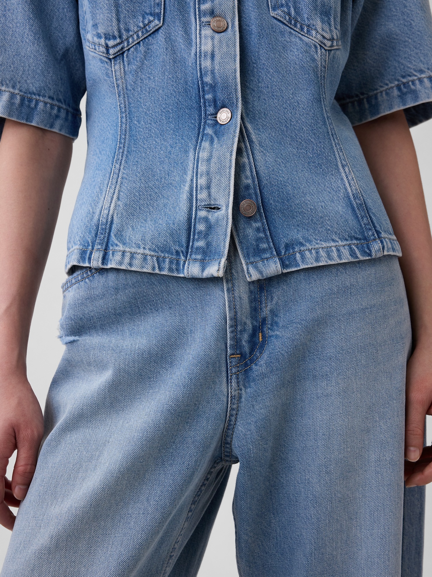 Женская рубашка Gap UltraSoft Denim Pocket, цвет: Светлая варка — фото 4