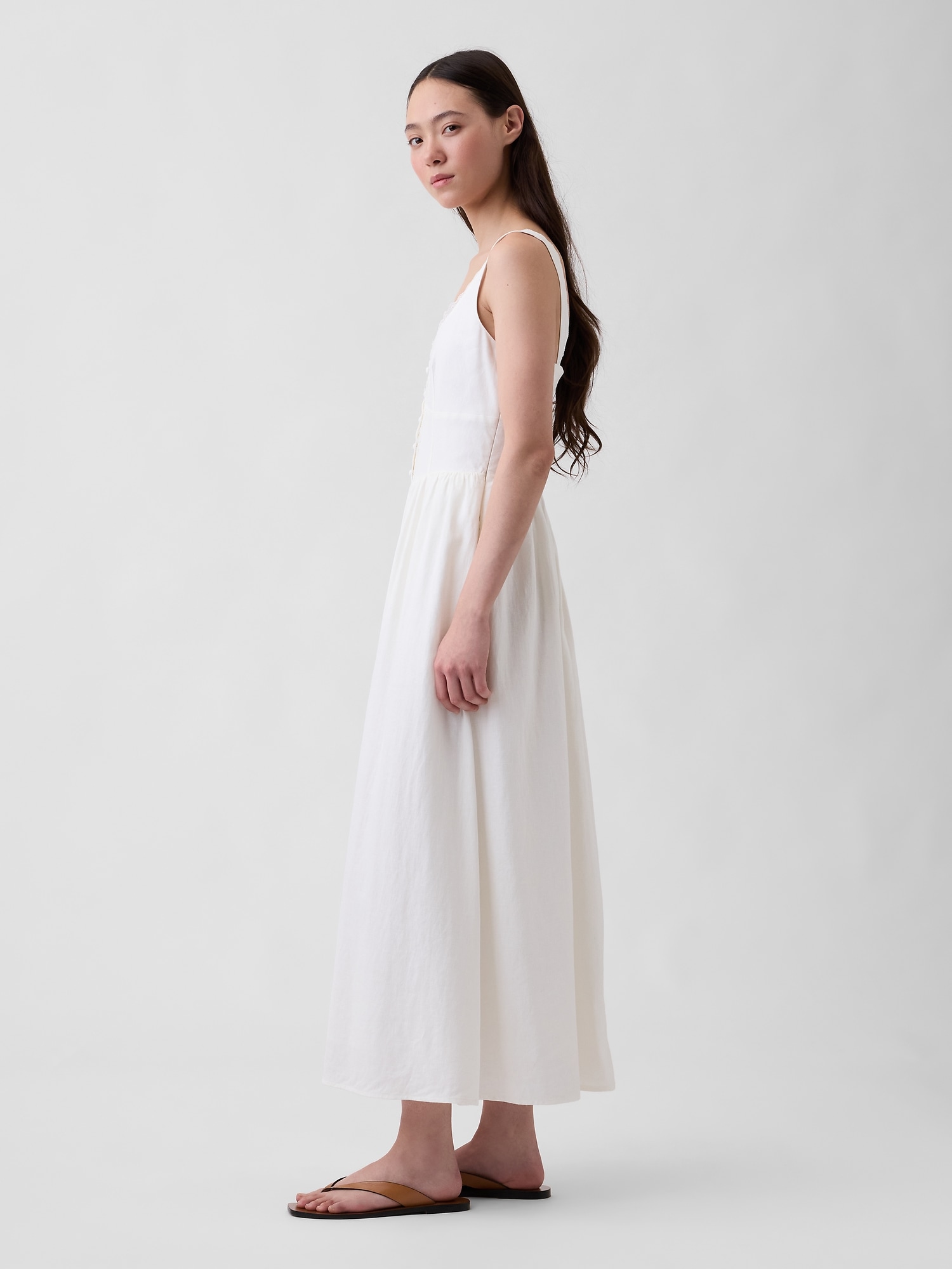 Linen-Blend Lace-Inset Maxi Dress