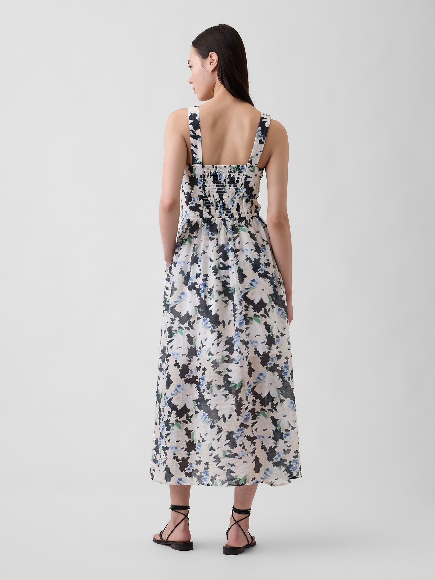 Женское платье Gap Eyelet Seamed Drop-Waist Maxi, цвет: Чёрный / Синий — фото 2