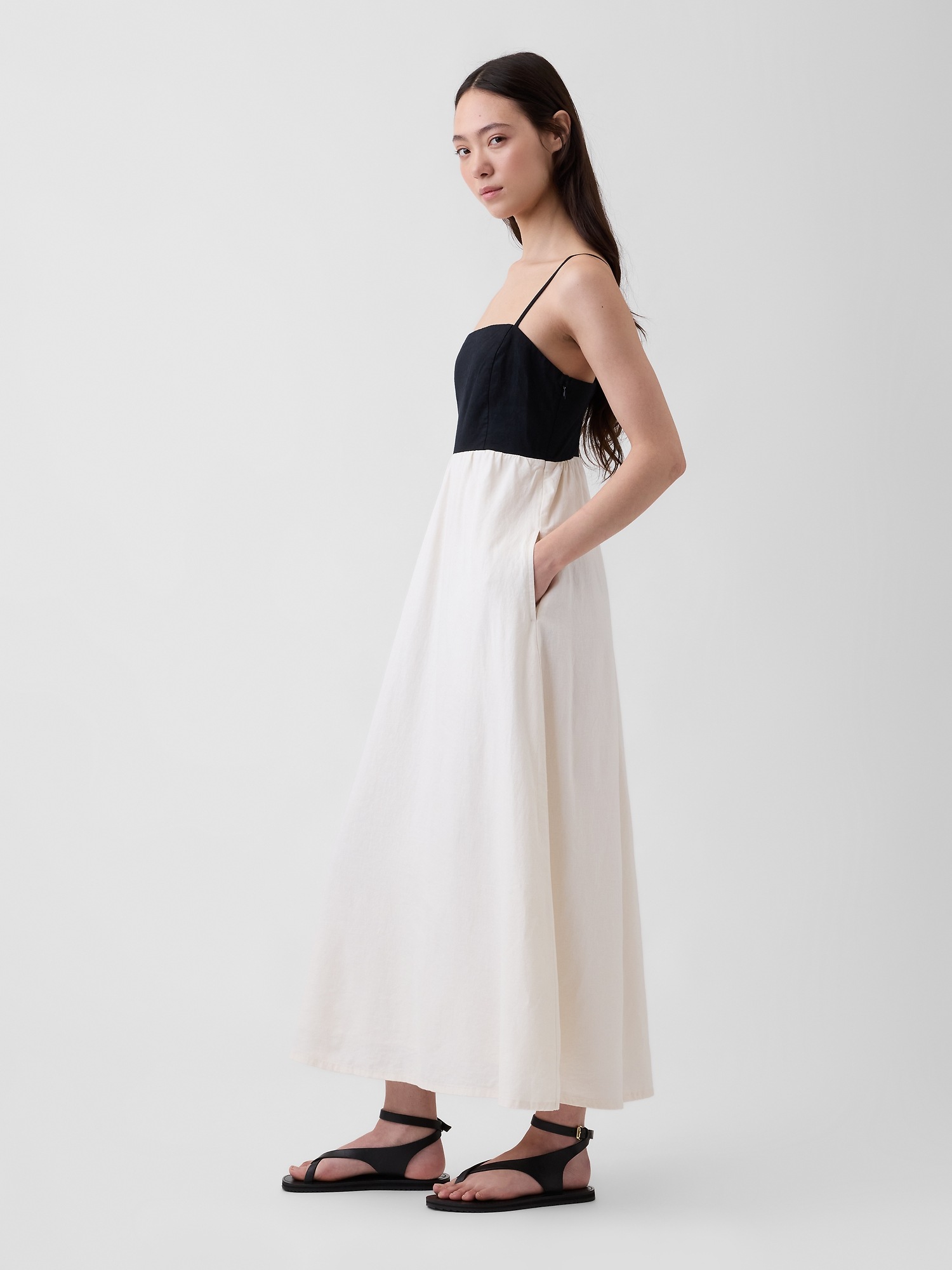 Женское платье Gap Linen-Blend Empire Waist Maxi, цвет: Чёрный / Белый — фото 2