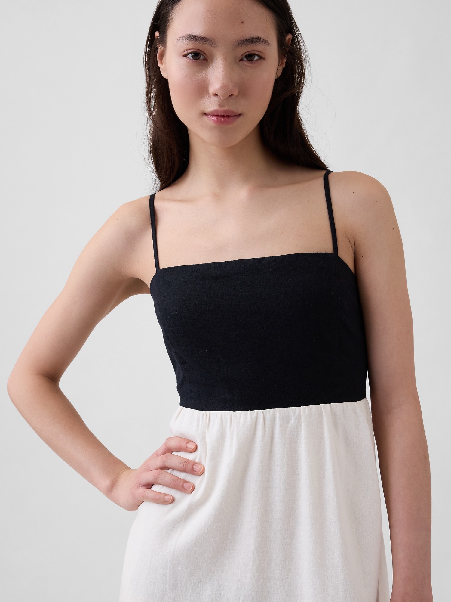 Женское платье Gap Linen-Blend Empire Waist Maxi, цвет: Чёрный / Белый — фото 3