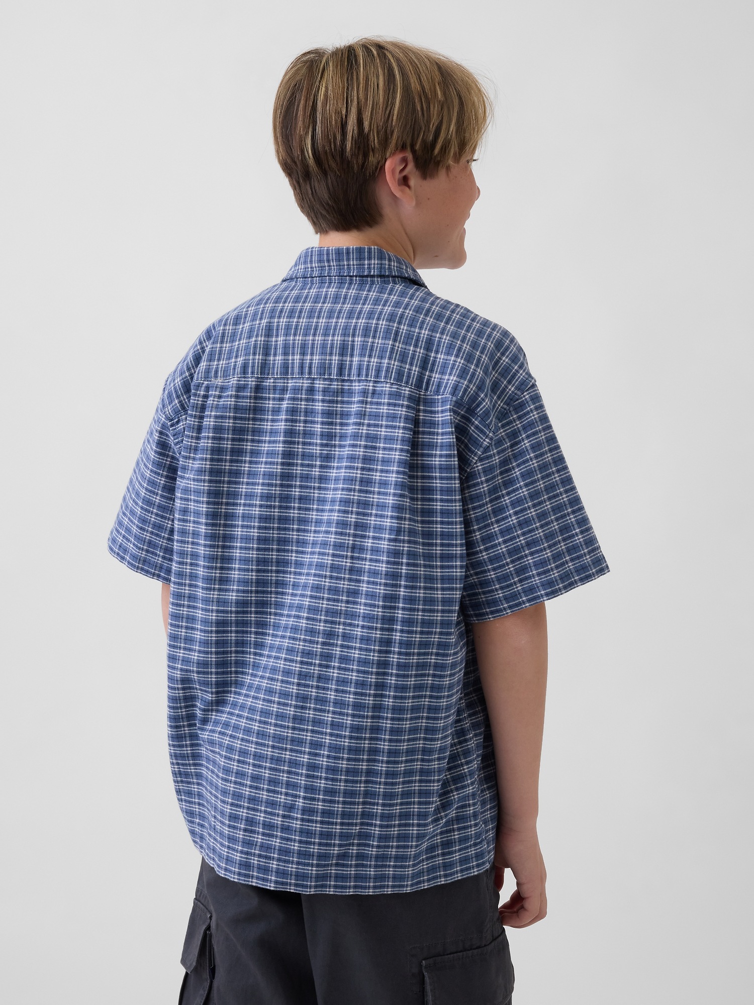 Детские рубашки Gap Kids Relaxed Plaid Oxford Shirt — фото 3