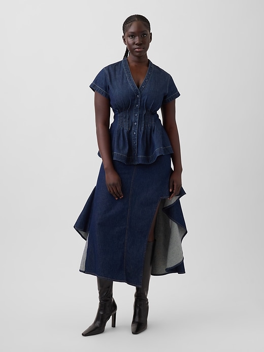Image number 1 showing, Gap × HFR Ruffle Denim Midi Skirt by IGDALYAH
