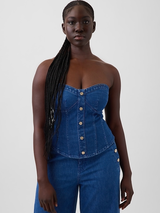 Image number 1 showing, Gap × HFR Denim Corset Top by Atelier Ndigo
