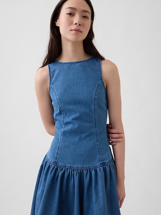 Image number 4 showing, Denim Drop-Waist Mini Dress