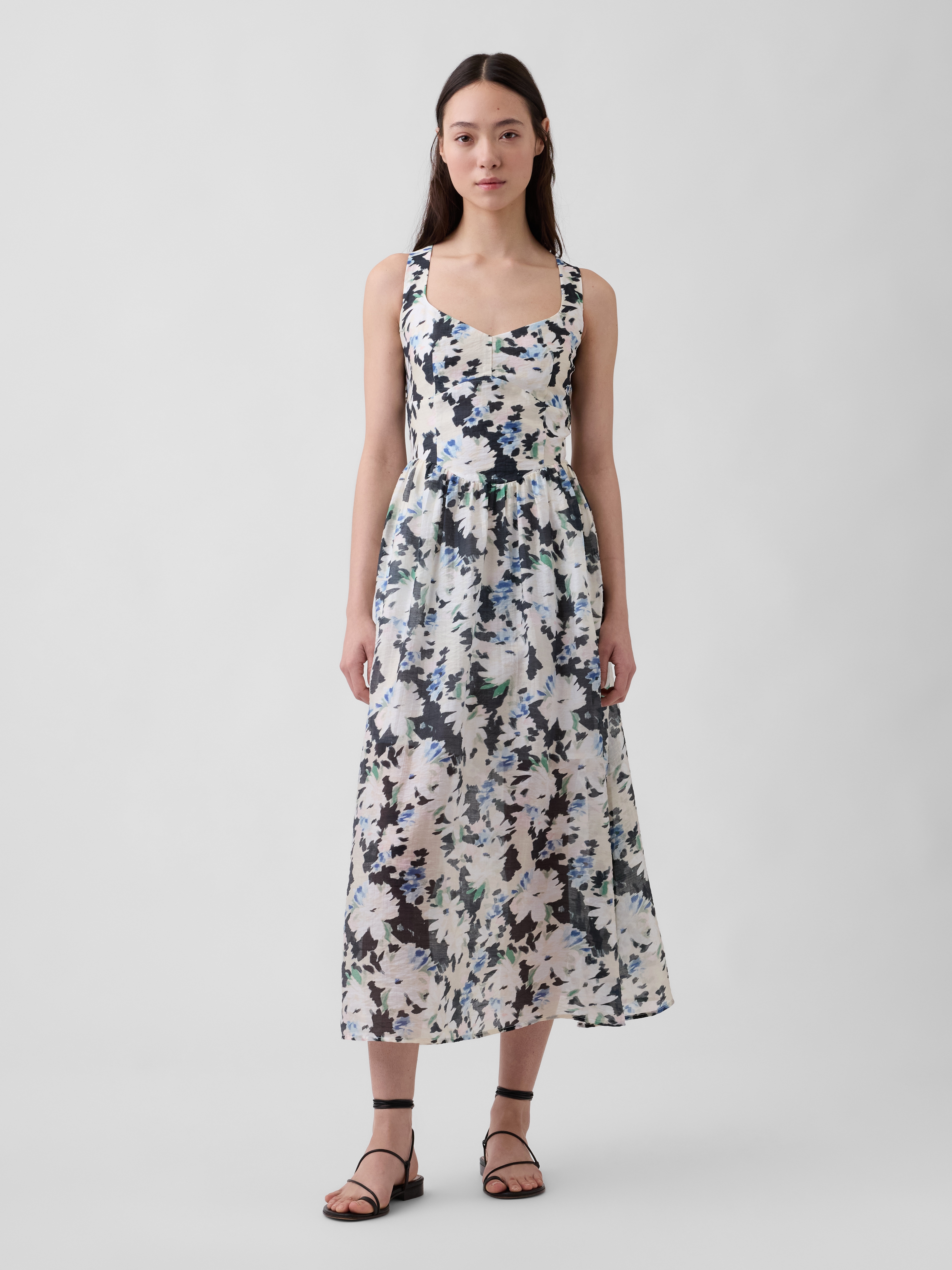 Eyelet Seamed Drop-Waist Maxi Dress