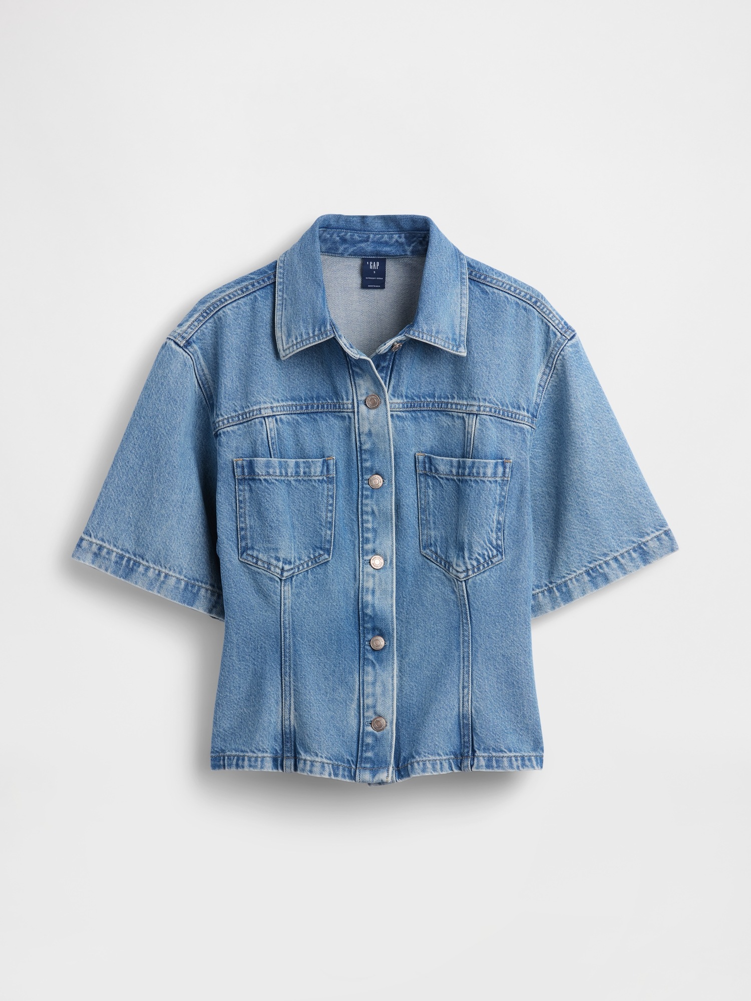 Женская рубашка Gap UltraSoft Denim Pocket, цвет: Светлая варка — фото 5