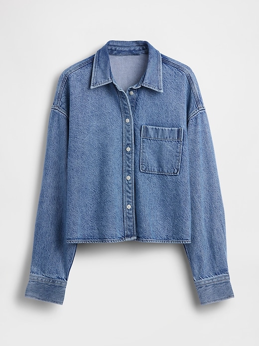 Image number 5 showing, UltraSoft Denim Oversized Straight-Hem Crop Shirt