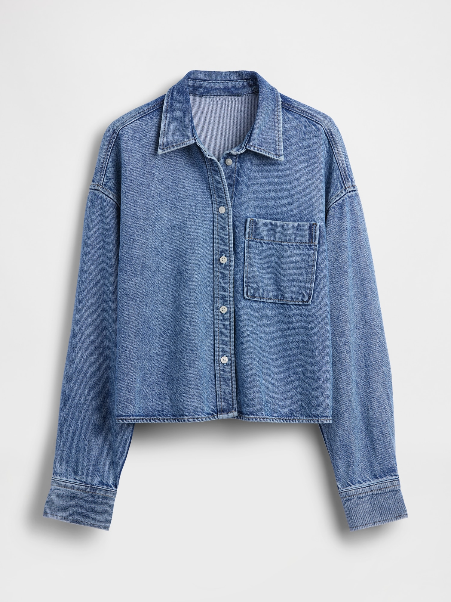 UltraSoft Denim Oversized Straight-Hem Crop Shirt