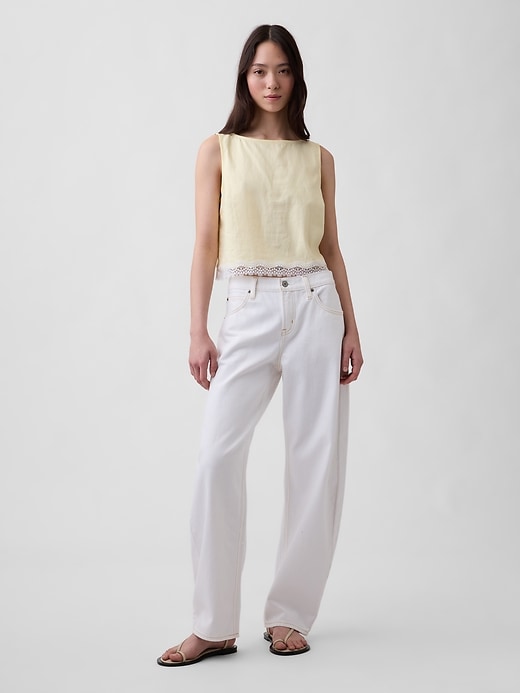 Image number 2 showing, Linen-Blend Lace-Hem Crop Shell Top