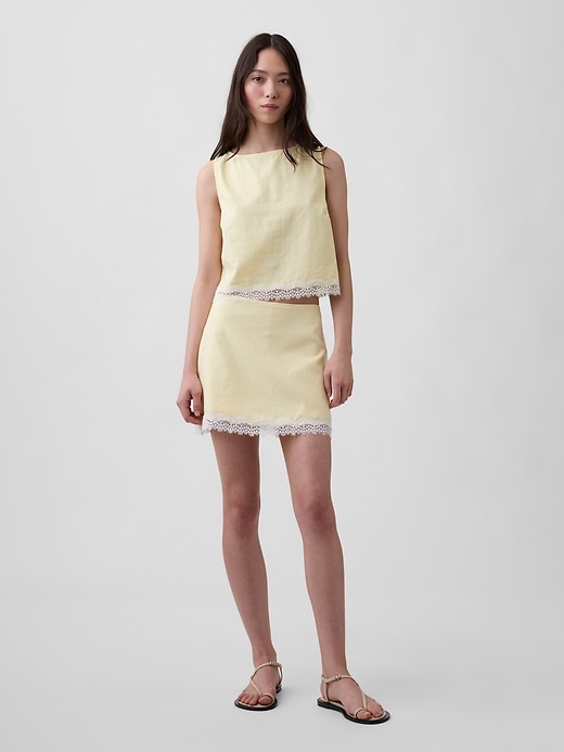 Image number 1 showing, Linen-Blend Lace-Trim Mini Skort