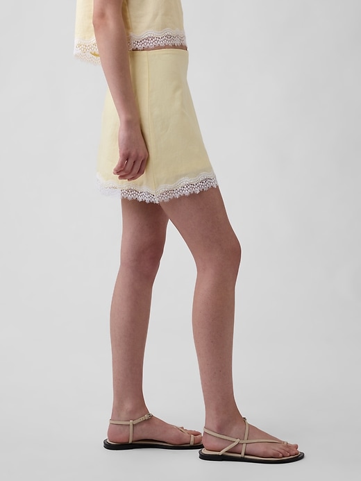 Image number 3 showing, Linen-Blend Lace-Trim Mini Skort