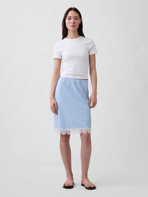 Image number 1 showing, Linen-Blend Lace-Trim Mini Skirt