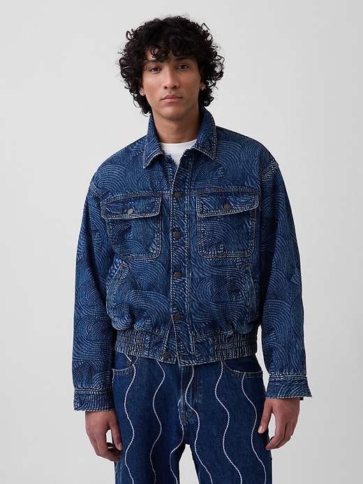 Image number 1 showing, Gap × HFR Embroidered Denim Bomber Jacket by Daveed Baptiste