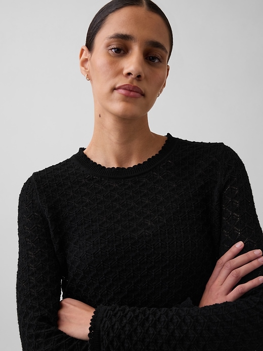 Image number 4 showing, 100% Cotton Pointelle Crop Sweater