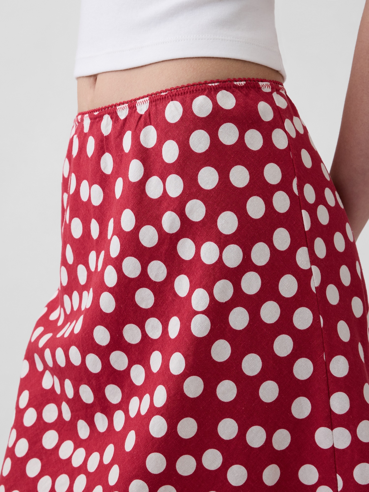 Linen-Blend Dotted Skirt