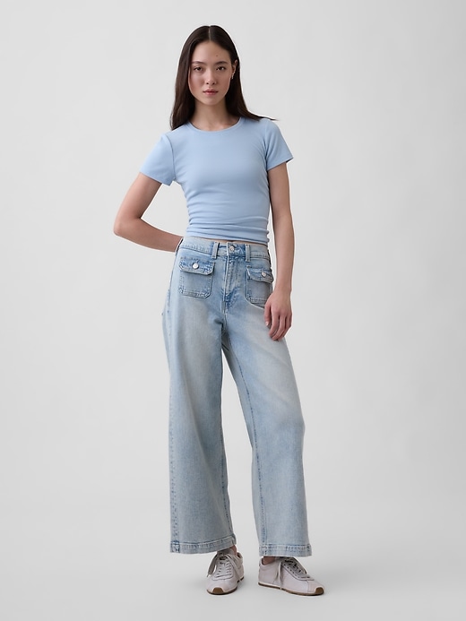 Image number 1 showing, High Rise Stride Wide-Leg Ankle Jeans