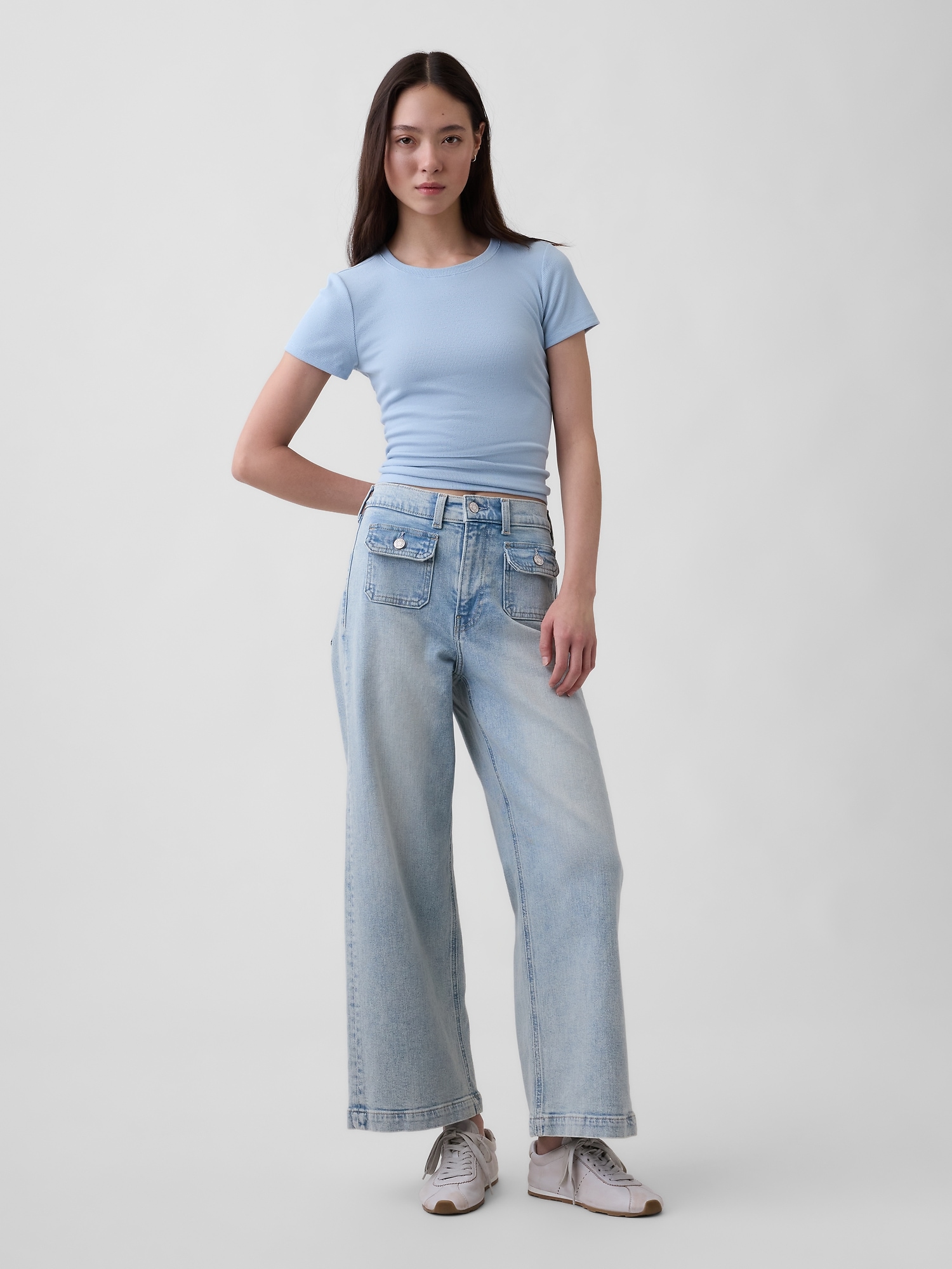 High Rise Stride Wide-Leg Ankle Jeans