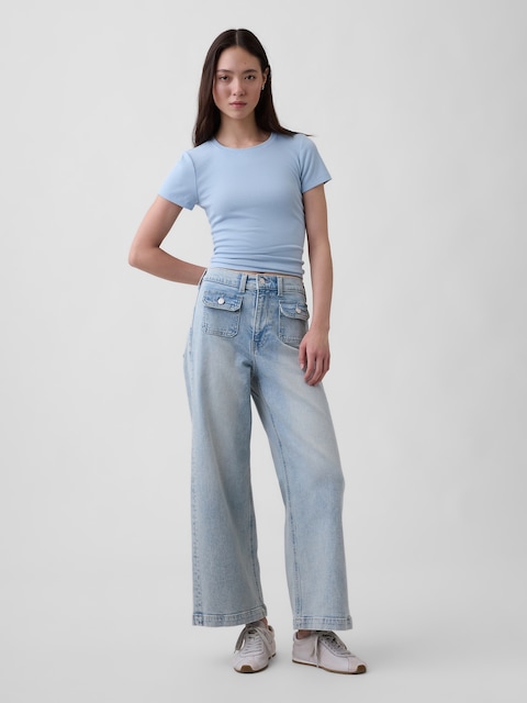 High Rise Stride Wide-Leg Ankle Jeans