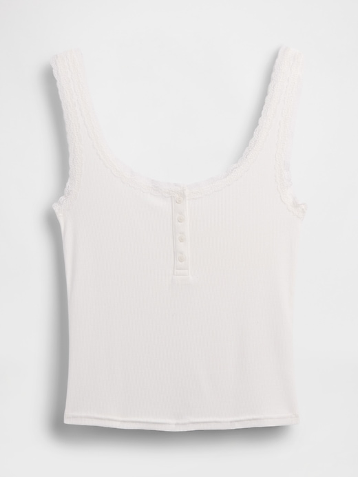 Image number 5 showing, Mini Rib Lace Henley PJ Tank Top
