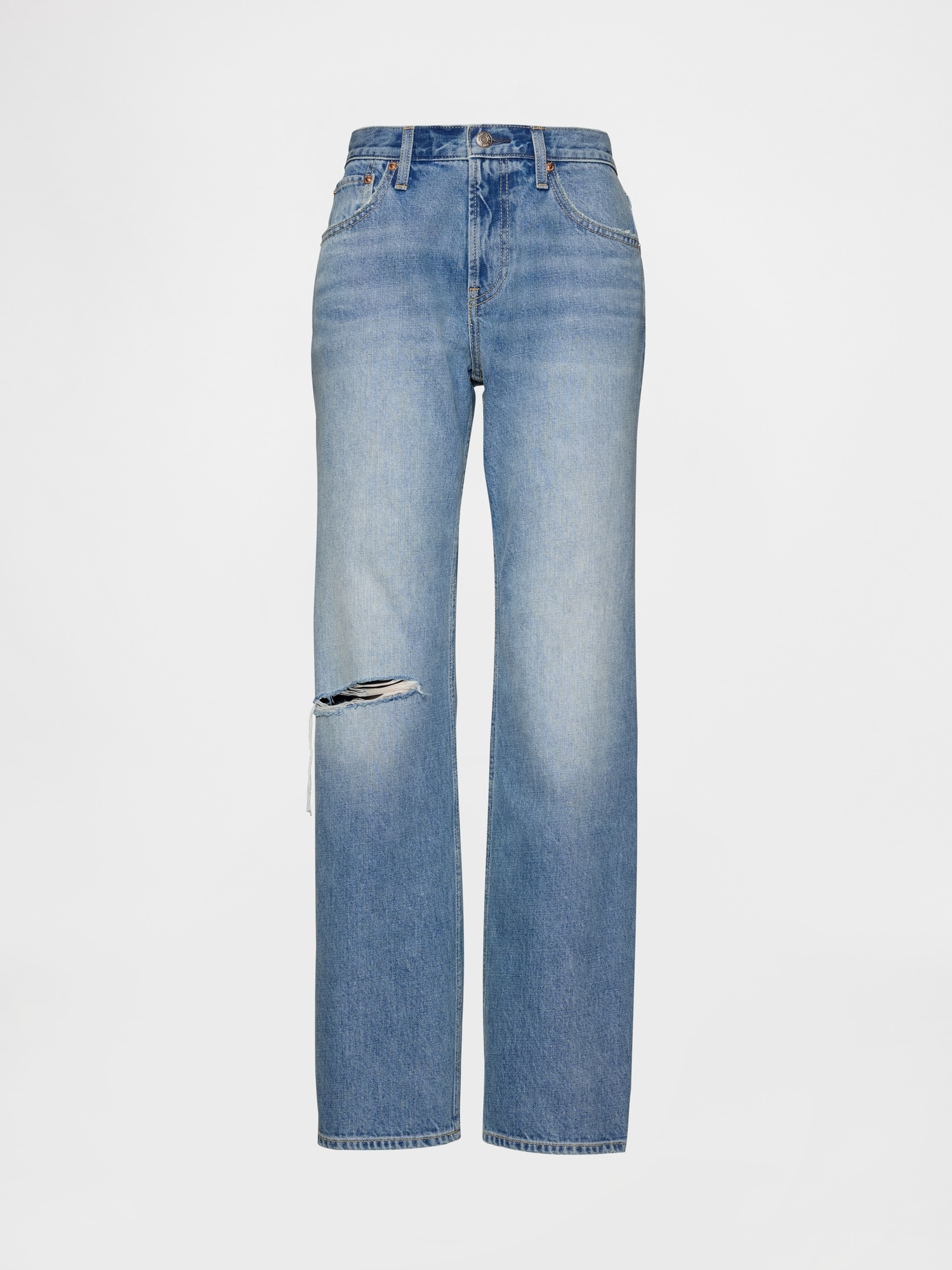 Mid Rise Rigid Straight Jeans