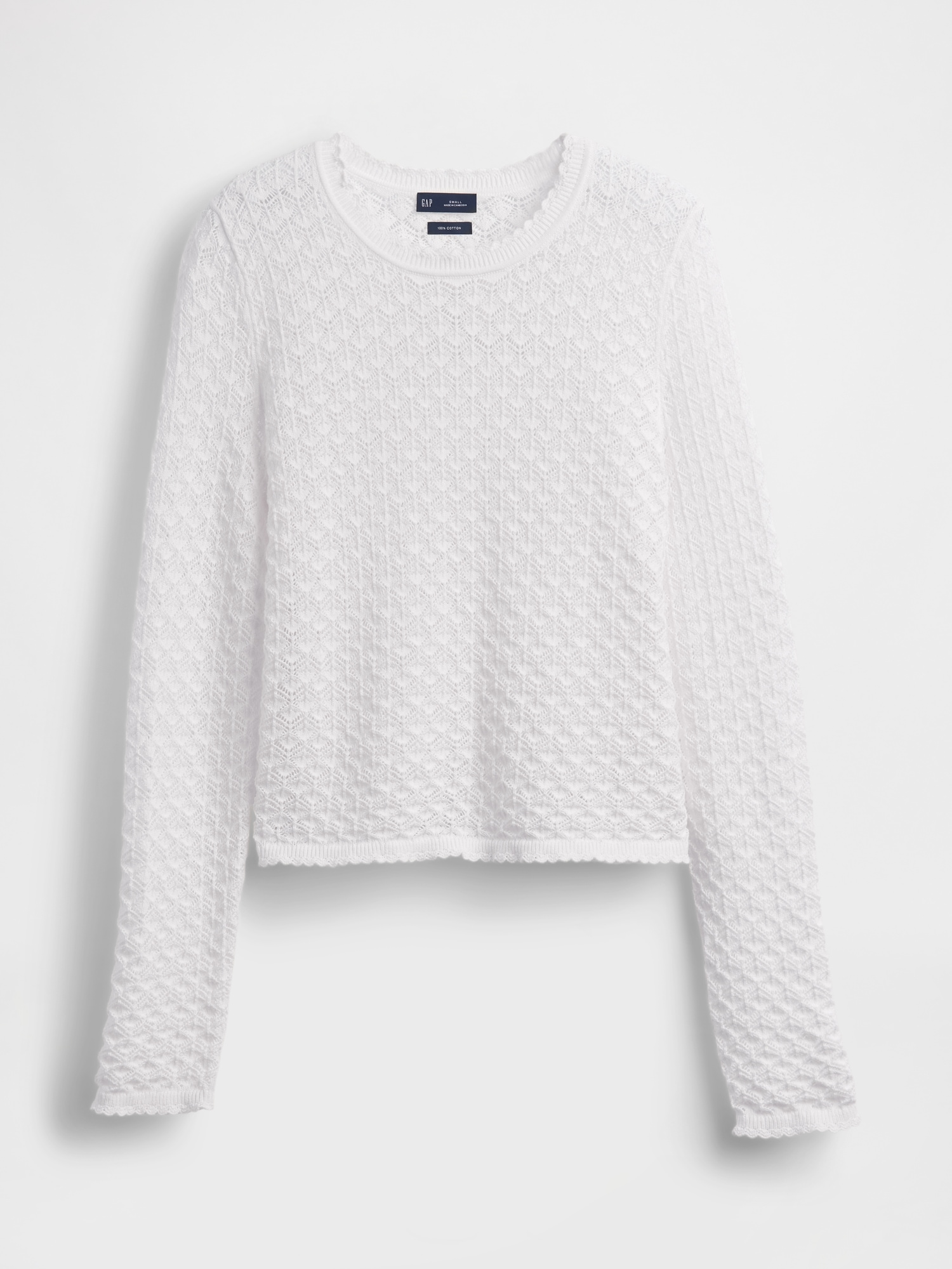 100% Cotton Pointelle Crop Sweater